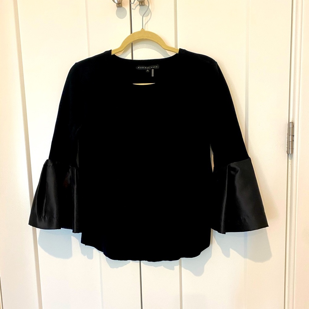Black sweater with black polyester bell sleeve size small